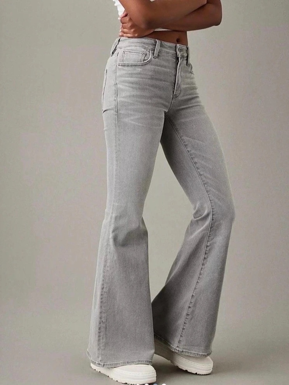 American Eagle Next Level Stretch Gray Festival Flare Jeans